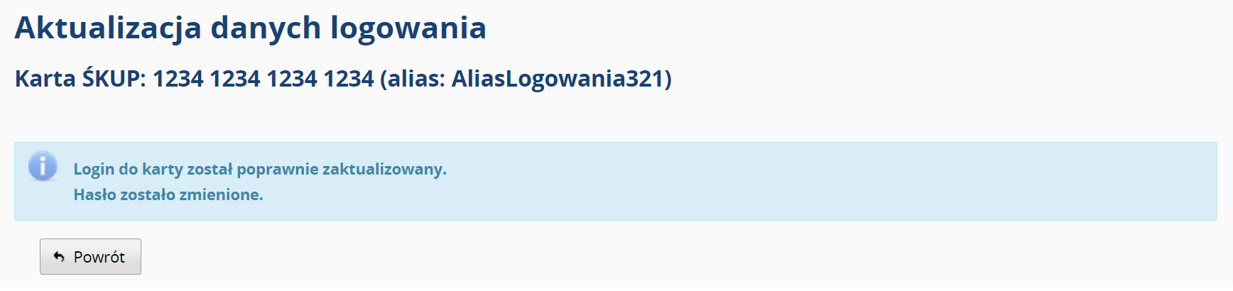 Aktualizacja danych logowania – potwierdzenie zmiany