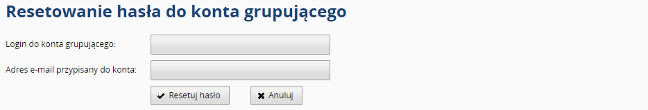 Resetowanie hasła do konta grupującego
