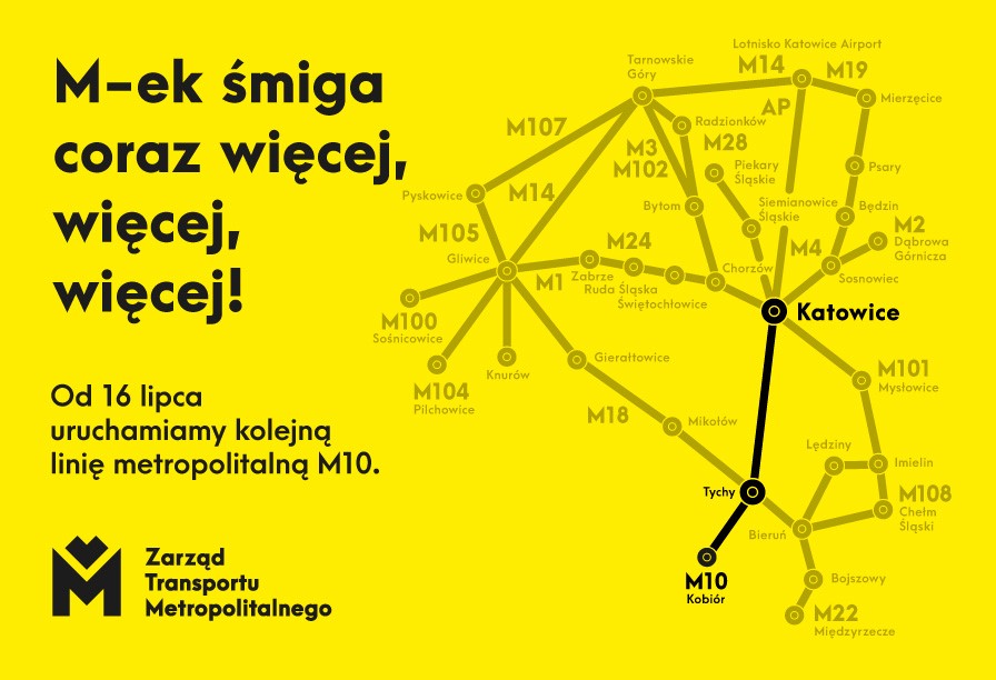 Grafika artykułu: Metrolinia M10 utworzy szkielet połączeń między Katowicami i Tychami. Wyruszy w trasę 16 lipca