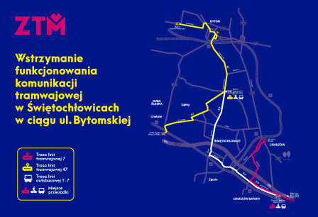 Grafika artykułu: Świętochłowice - wstrzymanie funkcjonowania komunikacji tramwajowej w ciągu ul. Bytomskiej.